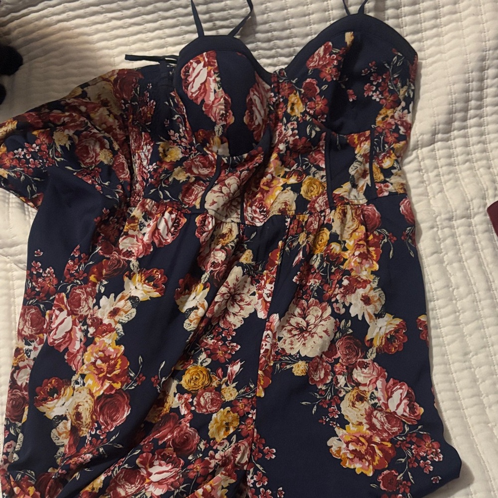 Band of Gypsies Navy Floral Bustier Jumpsuit